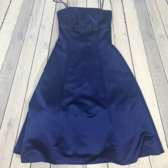 David’s Bridal Blue Spaghetti Strap Satin Dress 4 - Picture 1 of 5